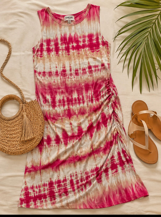Pink Tan Tie Dye 95% Polyester 5%Spandex Fabric