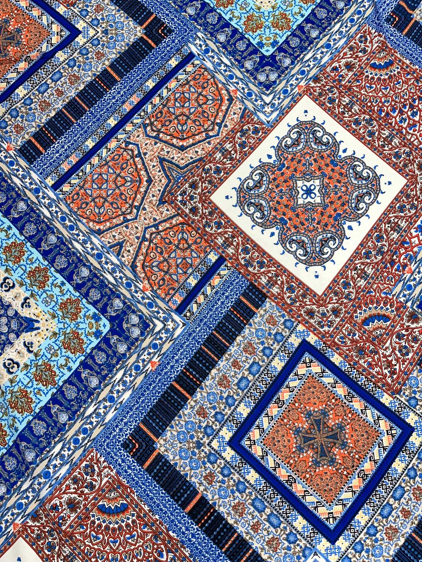 Blue Multicolor Square Pattern Polyester Fabric